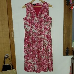 Talbots Pink and White Cherry Blossom Print Floral Midi Dress EUC size 8 Petite